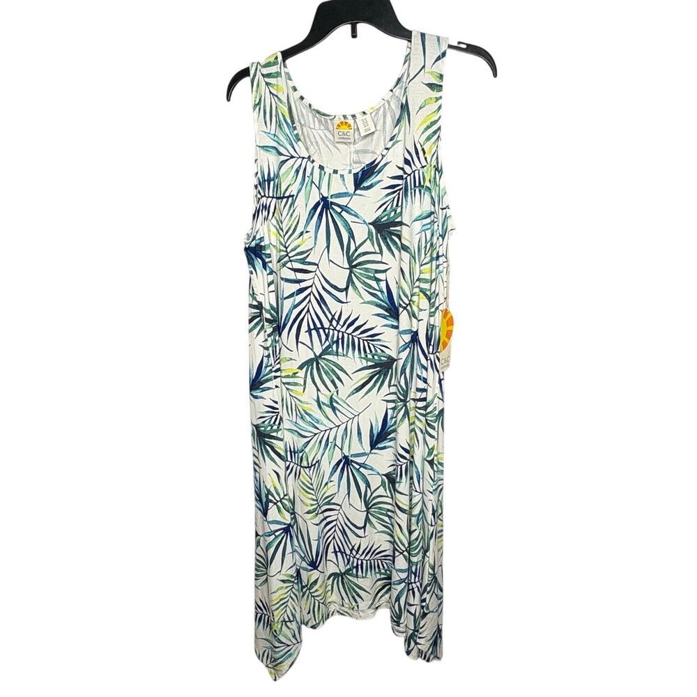 C&C California Sleeveless Scoop Neck Palm Leaf Tropical Resort Dress 1X New